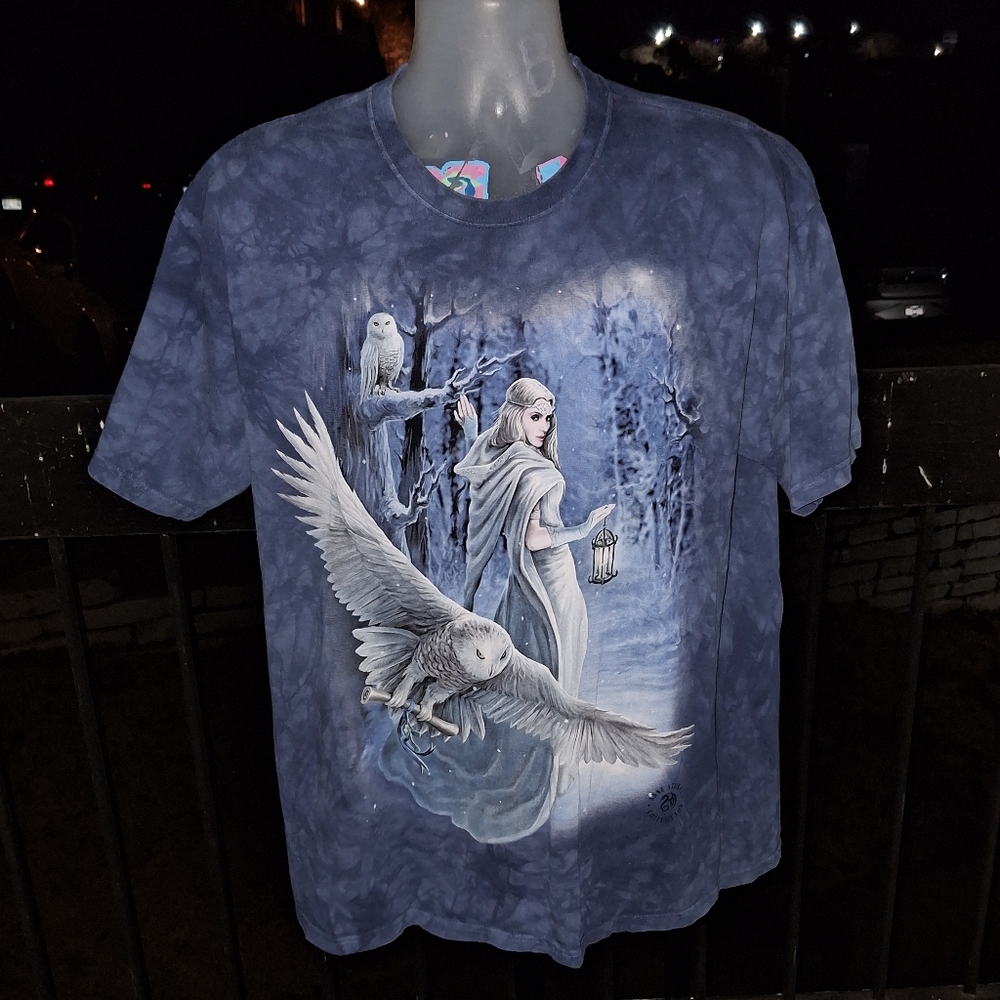 Vintage The Mountain White Owl Ferry Blue Tie Dye T-shirt Size XL